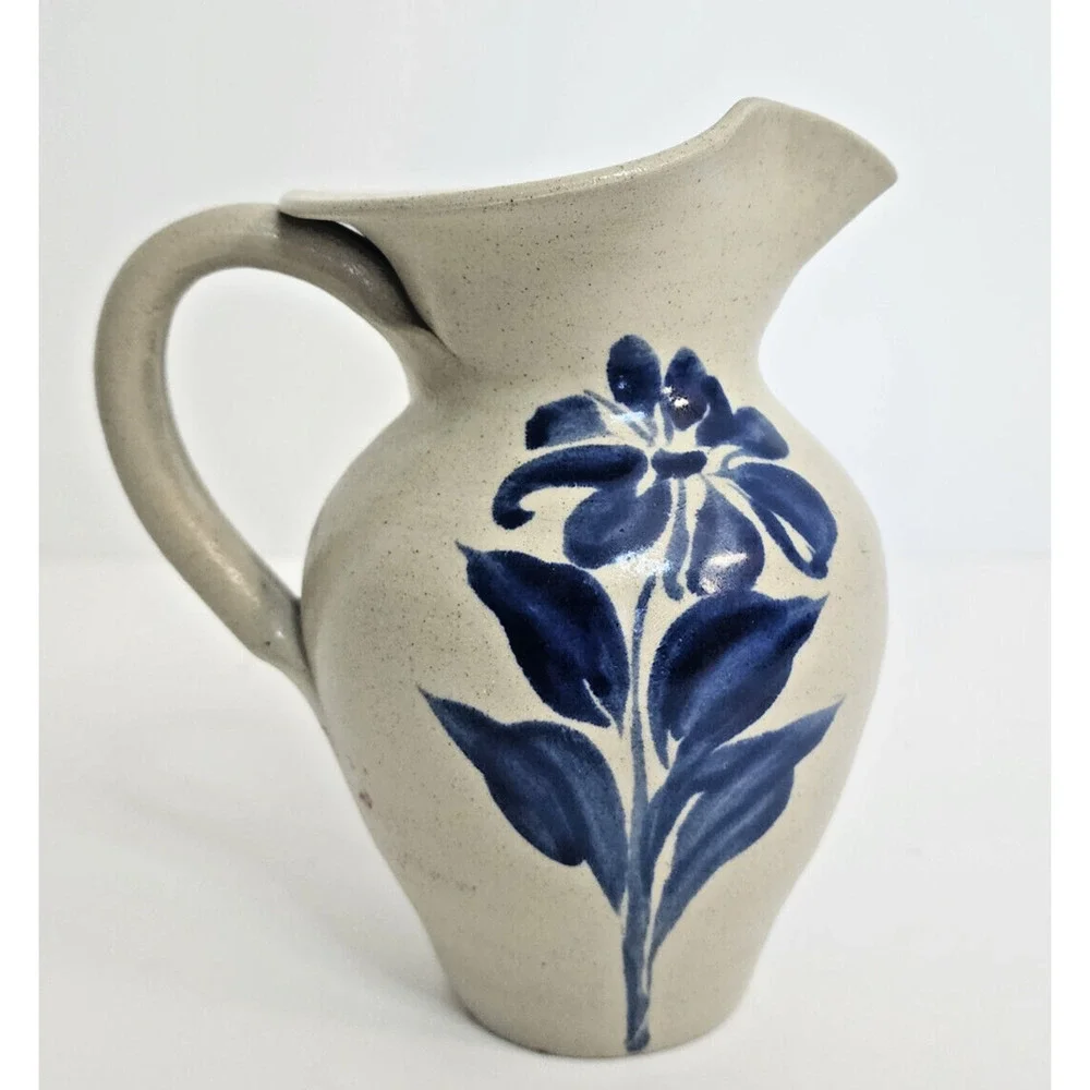 Williamsburg Pottery Factory Small Salt Glaze Stoneware Pitcher with Flower
